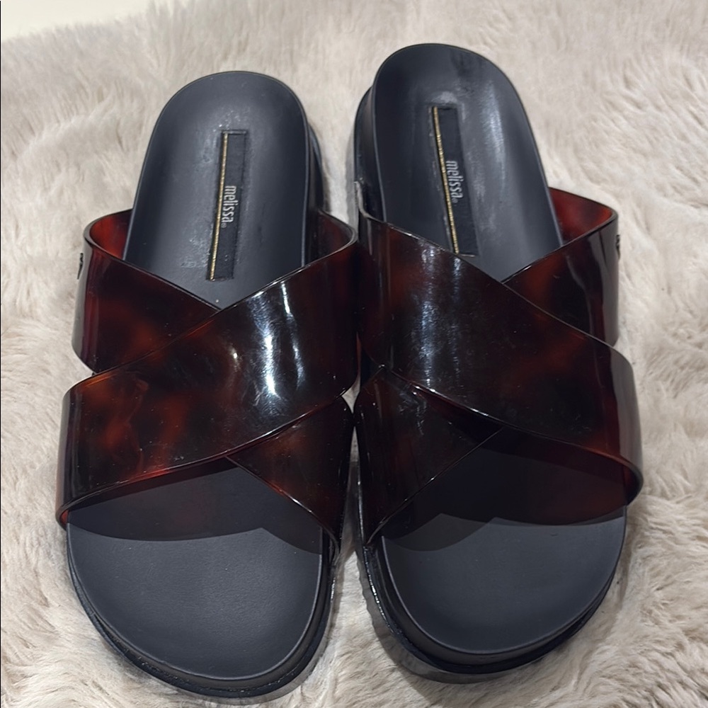 Melissa Black and Brown Sandals with Wide Strap